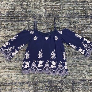 Sweet Wanderer Floral Blue Off The Shoulder Top